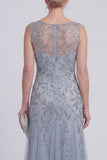 Dark Green Floral A Line Beaded Boat Neck Long Mother of The Bride Dress