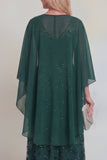 Navy Lace Floral A Line Sequins Long Mother of The Bride Dress with Jacket