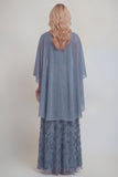 Navy Lace Floral A Line Sequins Long Mother of The Bride Dress with Jacket