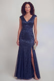 Sage Green Floral V-Neck Mermaid Long Mother of The Bride Dress with Slit