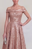 Blush Jacquard Floral Off The Shoulder A Line Long Mother of The Bride Dress