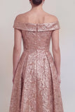 Blush Jacquard Floral Off The Shoulder A Line Long Mother of The Bride Dress