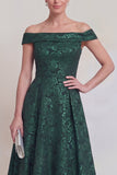 Blush Jacquard Floral Off The Shoulder A Line Long Mother of The Bride Dress