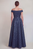 Blush Jacquard Floral Off The Shoulder A Line Long Mother of The Bride Dress