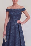 Blush Jacquard Floral Off The Shoulder A Line Long Mother of The Bride Dress