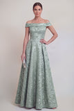 Blush Jacquard Floral Off The Shoulder A Line Long Mother of The Bride Dress