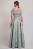 Blush Jacquard Floral Off The Shoulder A Line Long Mother of The Bride Dress