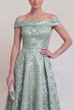 Blush Jacquard Floral Off The Shoulder A Line Long Mother of The Bride Dress