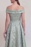 Blush Jacquard Floral Off The Shoulder A Line Long Mother of The Bride Dress