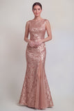 Dark Green Floral Boat Neck Mermaid Long Mother of The Bride Dress with Slit