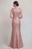 Dark Green Floral Boat Neck Mermaid Long Mother of The Bride Dress with Slit