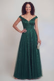 Navy Floral A Line Long Mothe of the Bride Dress