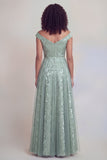 Navy Floral A Line Long Mothe of the Bride Dress
