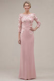 Blush Velvet Sheath Bateau Neck Appliqued Long Mother Of the Bride Dress with 3D Flowers