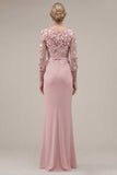 Blush Velvet Sheath Bateau Neck Appliqued Long Mother Of the Bride Dress with 3D Flowers