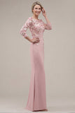 Blush Velvet Sheath Bateau Neck Appliqued Long Mother Of the Bride Dress with 3D Flowers