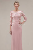 Blush Velvet Sheath Bateau Neck Appliqued Long Mother Of the Bride Dress with 3D Flowers
