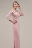 Blush Velvet Sheath Bateau Neck Appliqued Long Mother Of the Bride Dress with 3D Flowers