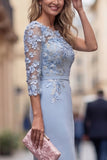 One Shoulder Light Blue Sheath Appliqued Floral Long Mother Of the Bride Dress