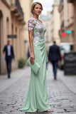 Green Sheath One Shoulder Appliqued Floral Long Mother Of the Bride Dress