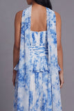 A-Line Dusty Sage Strapless Pleated Ruched Ruffled Maxi Wedding Guest Dress with Neck Scarf