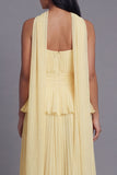 A-Line Dusty Sage Strapless Pleated Ruched Ruffled Maxi Wedding Guest Dress with Neck Scarf
