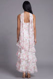 Chiffon White Pink Flower Strapless Sheath Ruffled Long Wedding Guest Dress with Neck Scarf