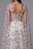 Ivory Red Flower Sheer Corset A-Line Midi Wedding Guest Dress