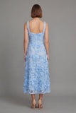 Square Neck A Line Blue Floral Maxi Wedding Guest Dress