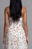Sweetheart Champagne Tulle Appliqued Floral A-Line Midi Dress