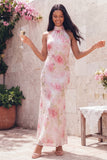 Sparkly White Pink Flower Bodycon Printed Floral Dress with Sequin