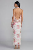 Sparkly White Pink Flower Bodycon Printed Floral Dress with Sequin