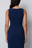 Bateau Neck Dark Green Bodycon Long Work Dress with Slit