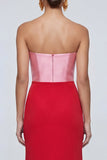 Strapless Mermaid Pink and Red Long Formal Dress with Slit