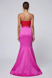 Fuchsia and Red Mermaid Strapless Long  Formal Dress with Bow