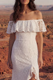 Floral Ivory Mermaid Long Boho Wedding Dress with Ruffles