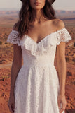 Floral Ivory A Line High Low Boho Wedding Dress