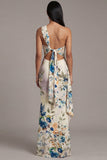 One Shoulder Printed Sheath Black Floral Dress