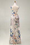 Floral Ruched Ivory Square Neck A Line Wedding Guest Dress
