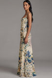 Floral Ruched Ivory Square Neck A Line Wedding Guest Dress