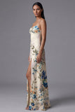 Spaghetti Straps Black Printed A Line Floral Dress