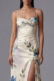 Spaghetti Straps Black Printed A Line Floral Dress