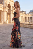 One Shoulder Printed Cut Out Mermaid Black Floral Dress