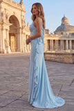 Pink Beaded Spaghetti Straps Mermaid Long Prom Dress with Ruffles