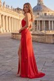 Pink Mermaid One Shoulder Ruched Long Prom Dress with Slit