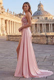 Pink Sheath Floral Ruched Corset Long Formal Dress with Side Cape