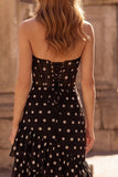 Black Polka Dots Sheath Sweetheart Corset Ruffled Tiered Long Prom Dress