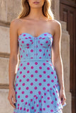 Black Polka Dots Sheath Sweetheart Corset Ruffled Tiered Long Prom Dress