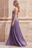 Purple A-Line Halter Ruched Hollow Out Long Prom Dress