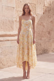 Yellow A-Line Sweetheart Midi Floral Dress with Appliques